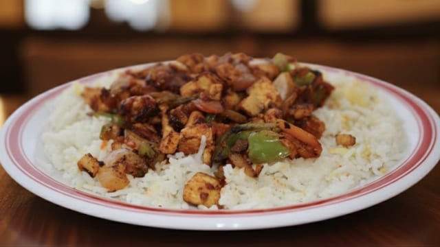 Chicken Galaba Over Rice.